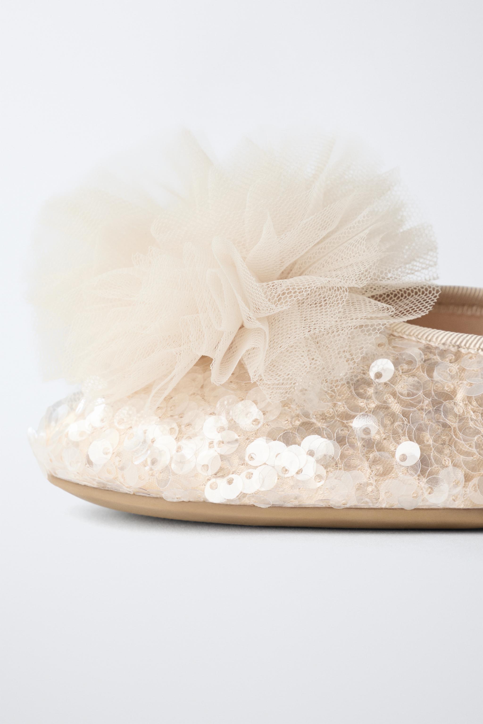 SEQUIN POM-POM BALLET FLATS